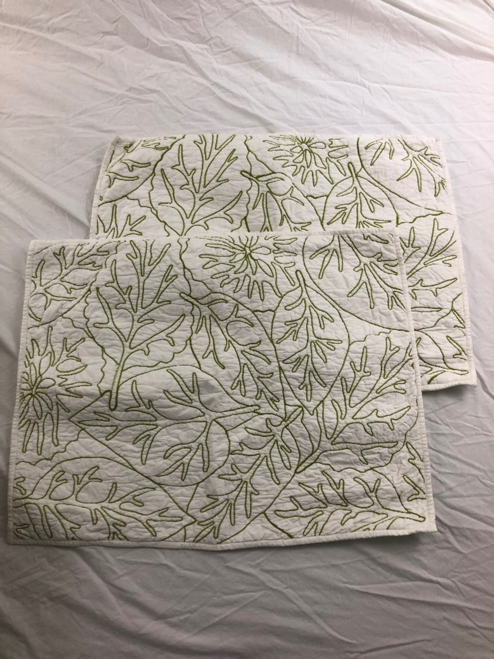 Grandin Road embroidered standard pillow shams 100% cotton leaf print Palm Beach